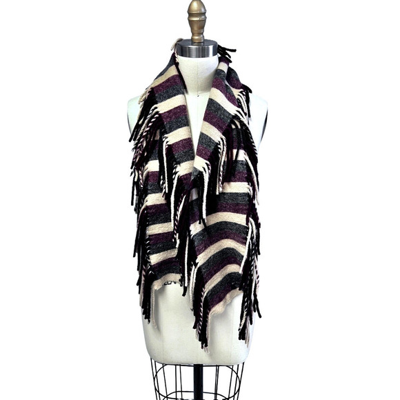 MENSWEAR Burberry Made in Scotland Thick Grey Red Camel Block Stripe Shawl Scarf - Picture 1 of 9